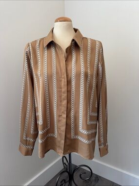 Brown Striped Button-Down Shirt - Elegant Women’s Top